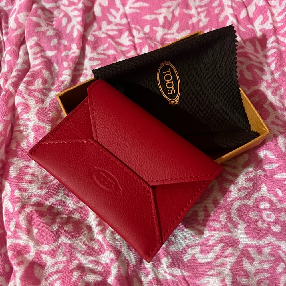NIB Tod's Vibrant Red Leather Card Case